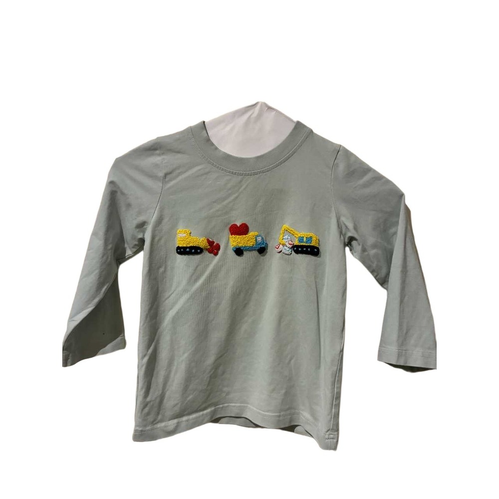 Southern Sass Smocks Boys 4T Sage Green Construction Vehicle Embroidered Tee